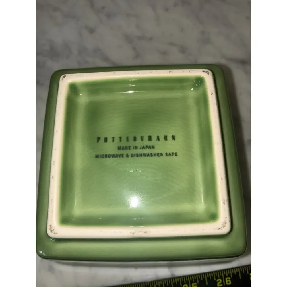 Pottery Barn Square Ramen Rice Noodle Bowl 6” Notch For Chopsticks Green